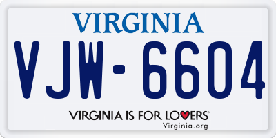VA license plate VJW6604