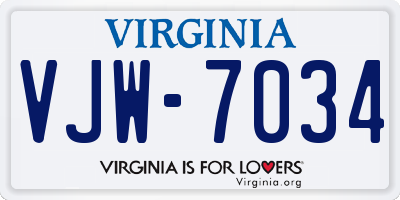 VA license plate VJW7034
