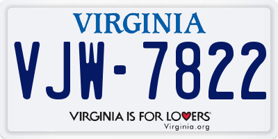 VA license plate VJW7822
