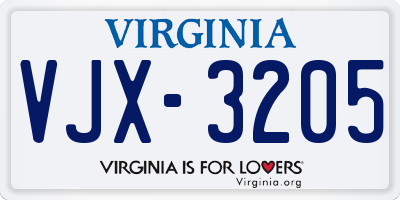 VA license plate VJX3205