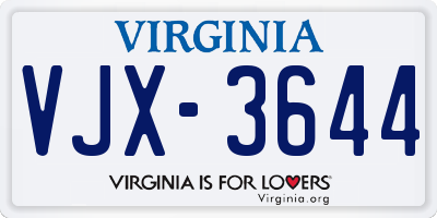 VA license plate VJX3644