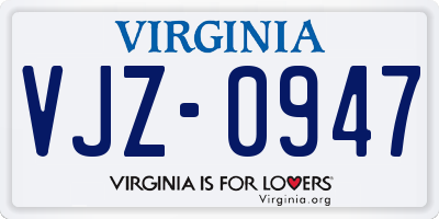 VA license plate VJZ0947