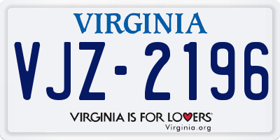 VA license plate VJZ2196