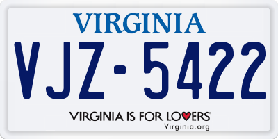 VA license plate VJZ5422