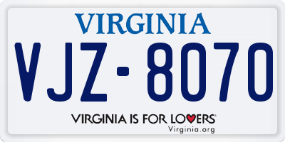VA license plate VJZ8070