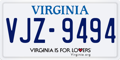 VA license plate VJZ9494