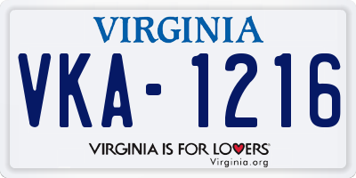 VA license plate VKA1216