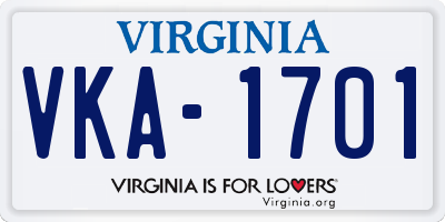 VA license plate VKA1701