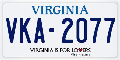 VA license plate VKA2077