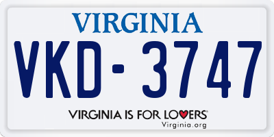 VA license plate VKD3747