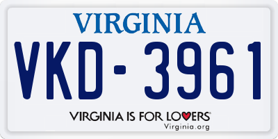 VA license plate VKD3961