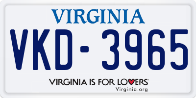 VA license plate VKD3965