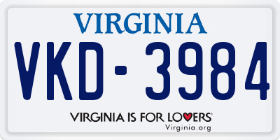 VA license plate VKD3984