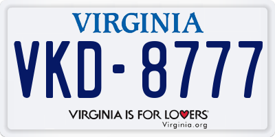 VA license plate VKD8777