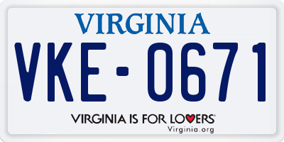 VA license plate VKE0671