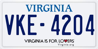 VA license plate VKE4204