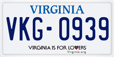 VA license plate VKG0939