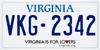 VA license plate VKG2342
