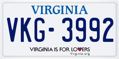 VA license plate VKG3992