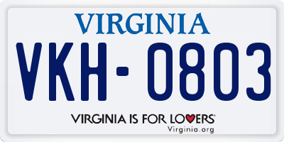 VA license plate VKH0803