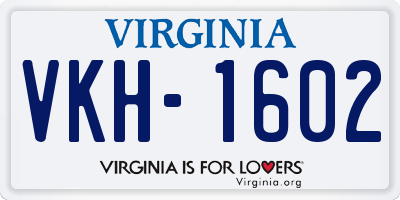 VA license plate VKH1602