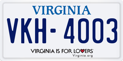 VA license plate VKH4003