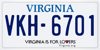 VA license plate VKH6701