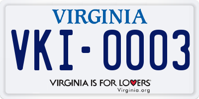 VA license plate VKI0003