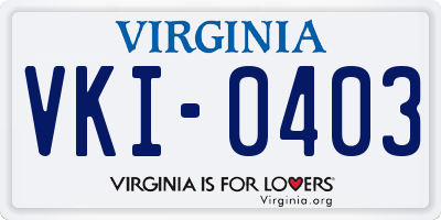 VA license plate VKI0403