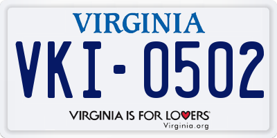 VA license plate VKI0502