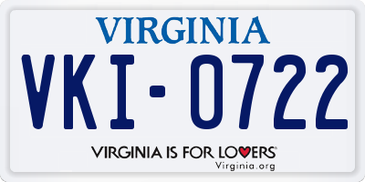 VA license plate VKI0722
