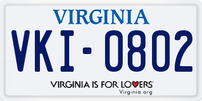 VA license plate VKI0802