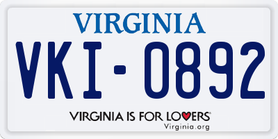 VA license plate VKI0892