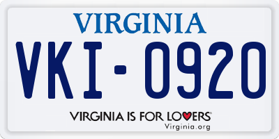 VA license plate VKI0920