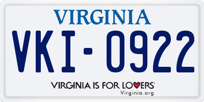 VA license plate VKI0922