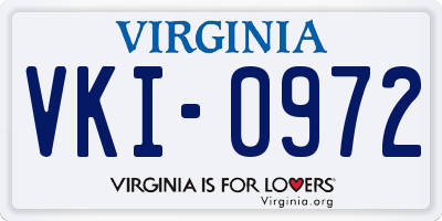 VA license plate VKI0972