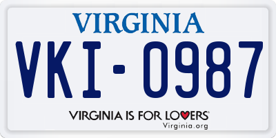 VA license plate VKI0987