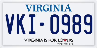 VA license plate VKI0989