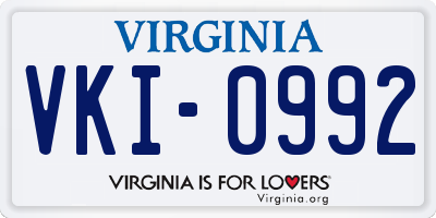 VA license plate VKI0992
