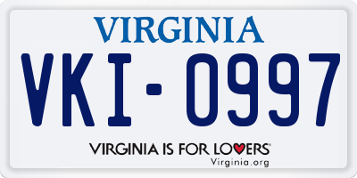 VA license plate VKI0997