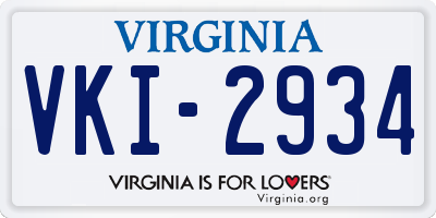 VA license plate VKI2934