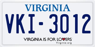 VA license plate VKI3012