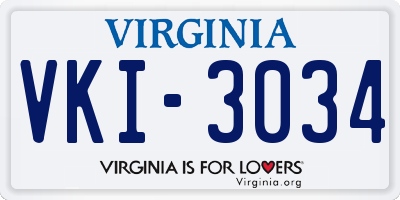 VA license plate VKI3034