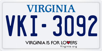 VA license plate VKI3092