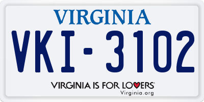 VA license plate VKI3102