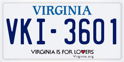 VA license plate VKI3601
