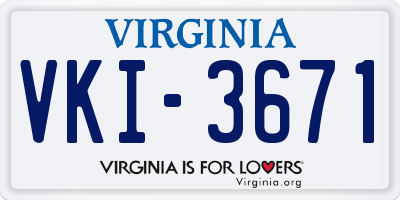 VA license plate VKI3671