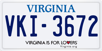 VA license plate VKI3672