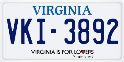 VA license plate VKI3892
