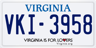 VA license plate VKI3958
